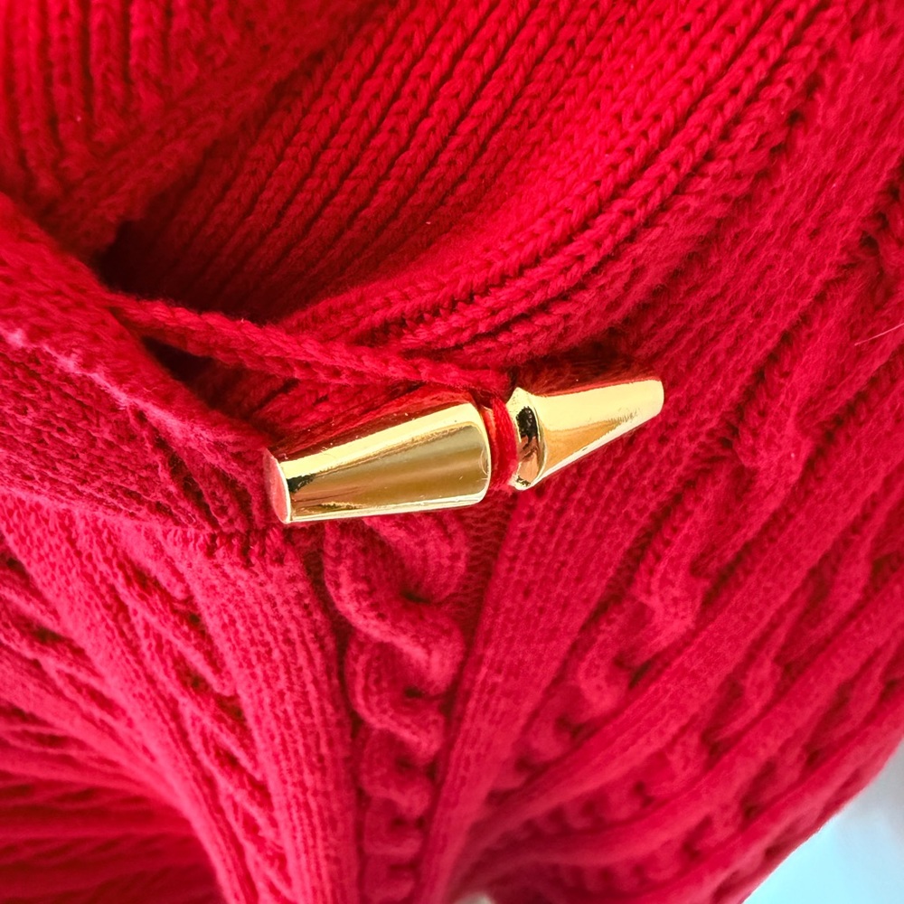 Ralph Lauren Cowl Neck Cotton Red Cable Knit Sweater. Long Sleeve.‎ XL. Vintage. - Picture 2 of 8